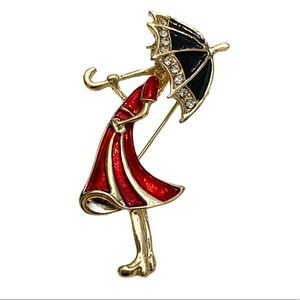 *new* stylish lady in the rain brooch pin